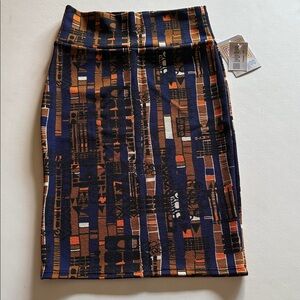 LuLaRoe Navy and Orange Patterned Pencil Skirt